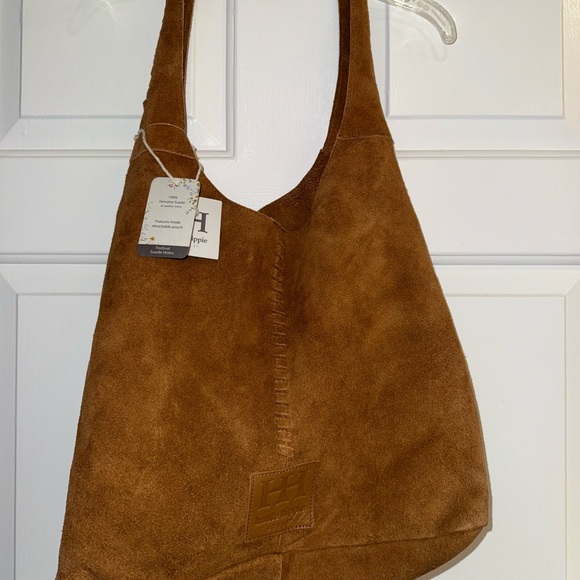 NEW NWT Camel Brown Suede Women Hobo bag with matching pouch - Picture 1 of 7